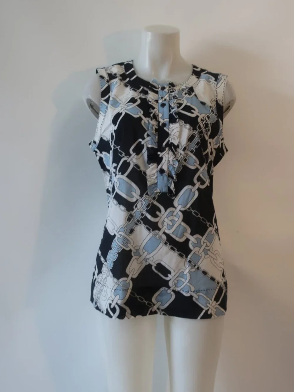 Womens Tori Burch Black White Light Blue (Item- 18) Chain-link Sleeveless Top 12